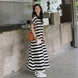 新品出货！慵懒小众露背条纹Polo领连衣长裙2261-P105控158，女装连衣裙，依依服饰