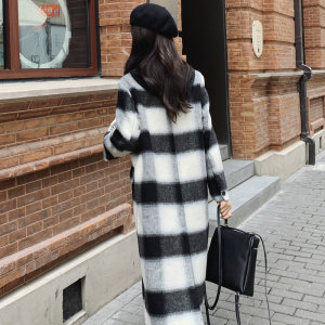 韩系chic黑白条纹双面羊绒外套女秋冬超火好看高级小众毛呢厚外套图片