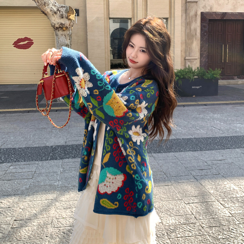 【现货】蓝色韩系花朵针织上衣+半裙两件套8621-P175控288，女装套装/套裙，依依服饰