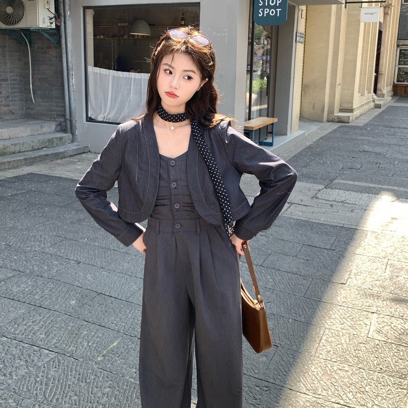 【现货】韩系高级感极简两件套连体裤8619-P175控288配丝带，女装套装/套裙，依依服饰