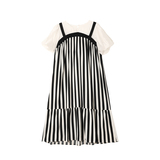 现货！设计感竖条拼接连衣裙2260-P105控158，女装连衣裙，依依服饰