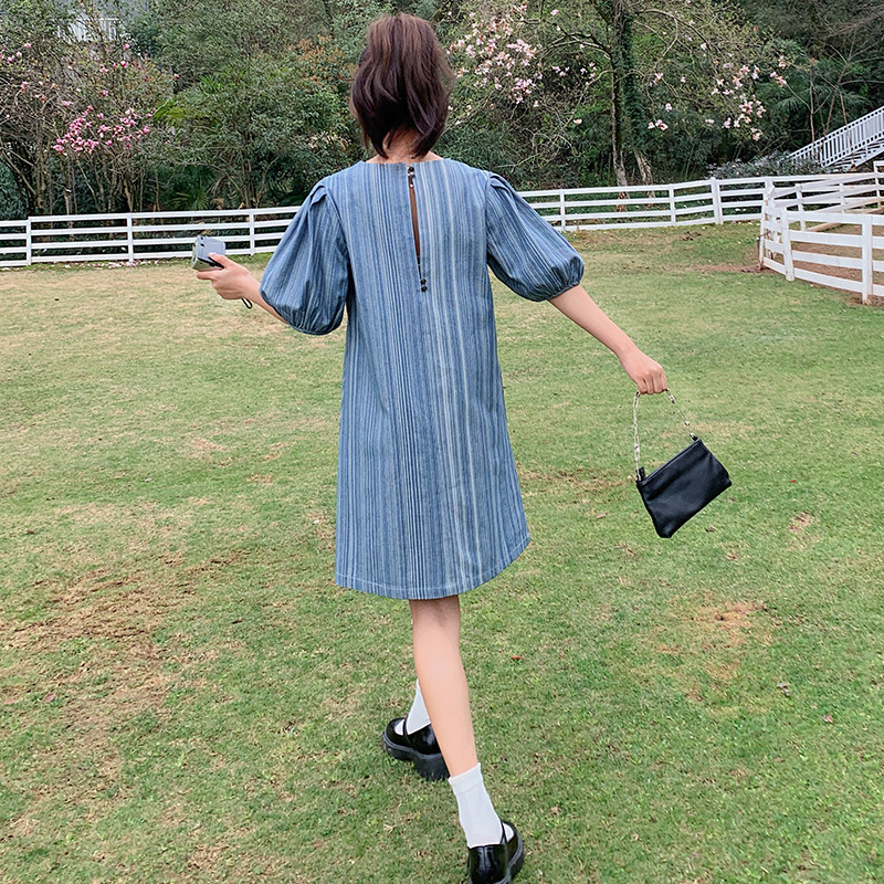 新品现货！减龄V领泡泡袖a字显瘦牛仔连衣裙2332-P105控158，女装连衣裙，依依服饰