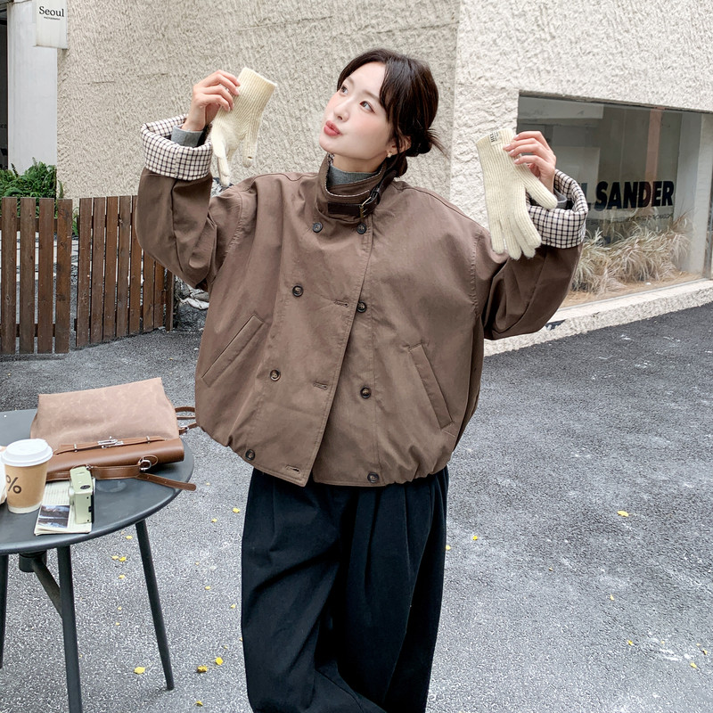 新品现货！格子拼接工装派克90绒羽绒服B001-M201-P325控468，女装羽绒服，依依服饰