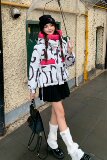 【图大货】设计感潮牌字母涂鸦羽绒服M135P275控398，女装羽绒服，依依服饰