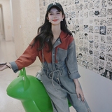 长袖牛仔连体裤女春秋季2025新款小个子设计感宽松休闲阔腿连衣裤，女装牛仔裤，依依服饰