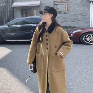 高级感超好看秋叶黄双面羊绒大衣女秋冬2024新款赫本长款毛呢外套图片