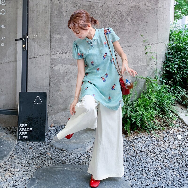 【现货】新中式风小唐人阔腿裤两件套套装8072-P135控198,女装套装/套裙,依依服饰