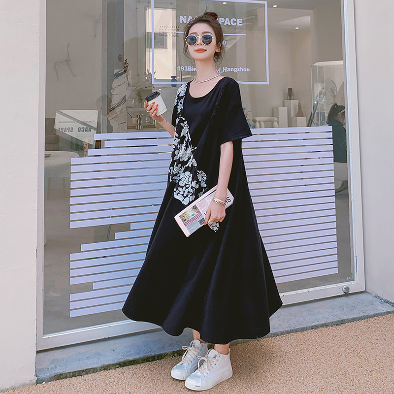 大货已出！宽松不挑人雪纺碎花拼接连衣裙2219-P105控158有，女装连衣裙，依依服饰