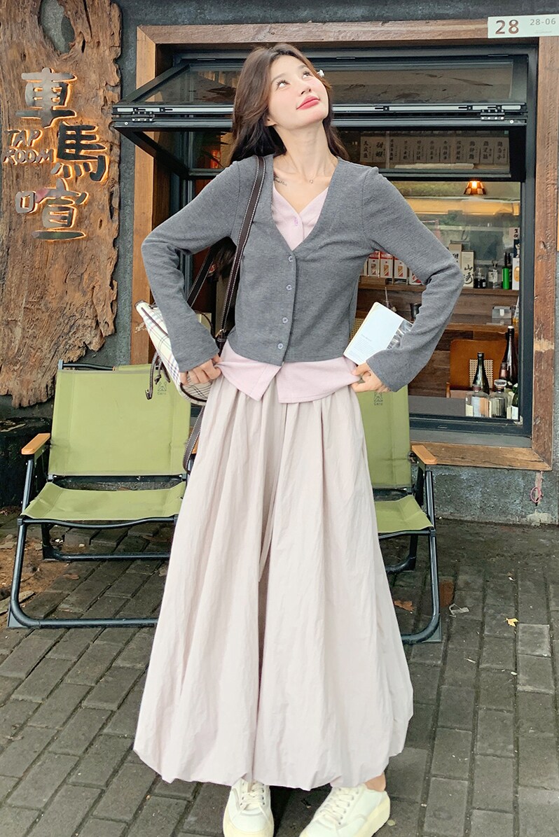 【大货】甜辣撞色针织衫上衣花苞裙俩件套6061-P130控188,女装套装/套裙,依依服饰