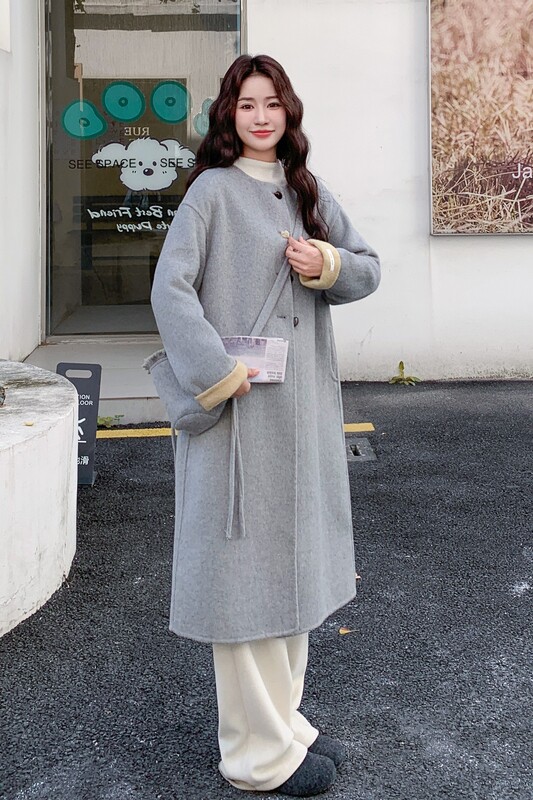 【现货】拼色70毛双面羊绒大衣8512-P290-控428,女装毛呢外套,依依服饰