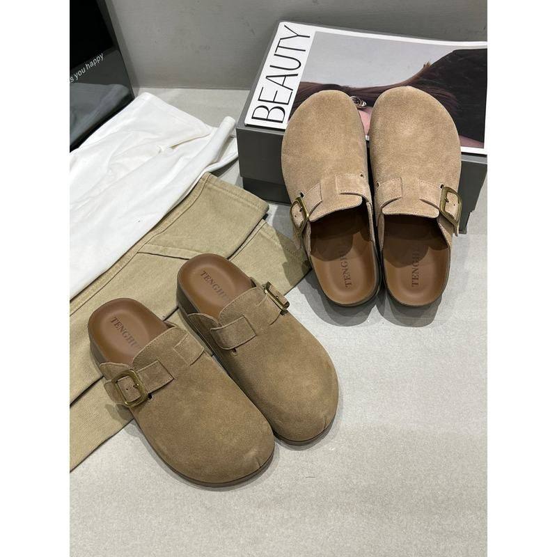 2026年春季新款复古磨砂真皮圆头搭扣厚底百搭通勤勃肯包头拖鞋女,女鞋,其他拖鞋,淘宝优惠券,粉丝福利购,淘宝优惠卷
