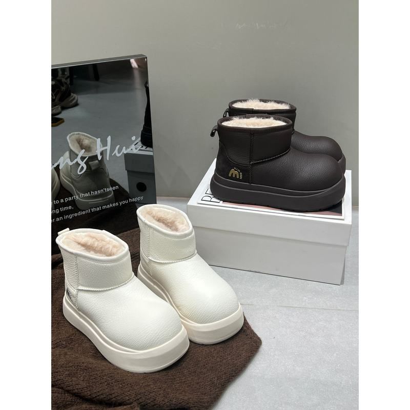 壹米恩2025年冬季新款复古时尚真皮厚底增高百搭加厚保暖雪地靴女