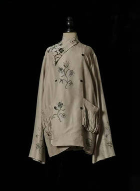 「SV现货」Mutedance 25SS 灰色印花斜襟口袋中式外套