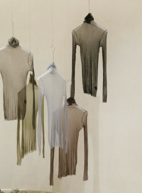 Cortana 24SS 经典奶白色/黑色/茶色堆领/圆领真丝透纱高领打底