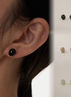 L'ELEMENTO 新中式和田青玉/和田糖白玉/和田青白玉圆珠耳钉