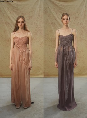 Deplumer 24SS 裸粉色/烟紫色长飘片弹力吊带抹胸上衣 国内现货