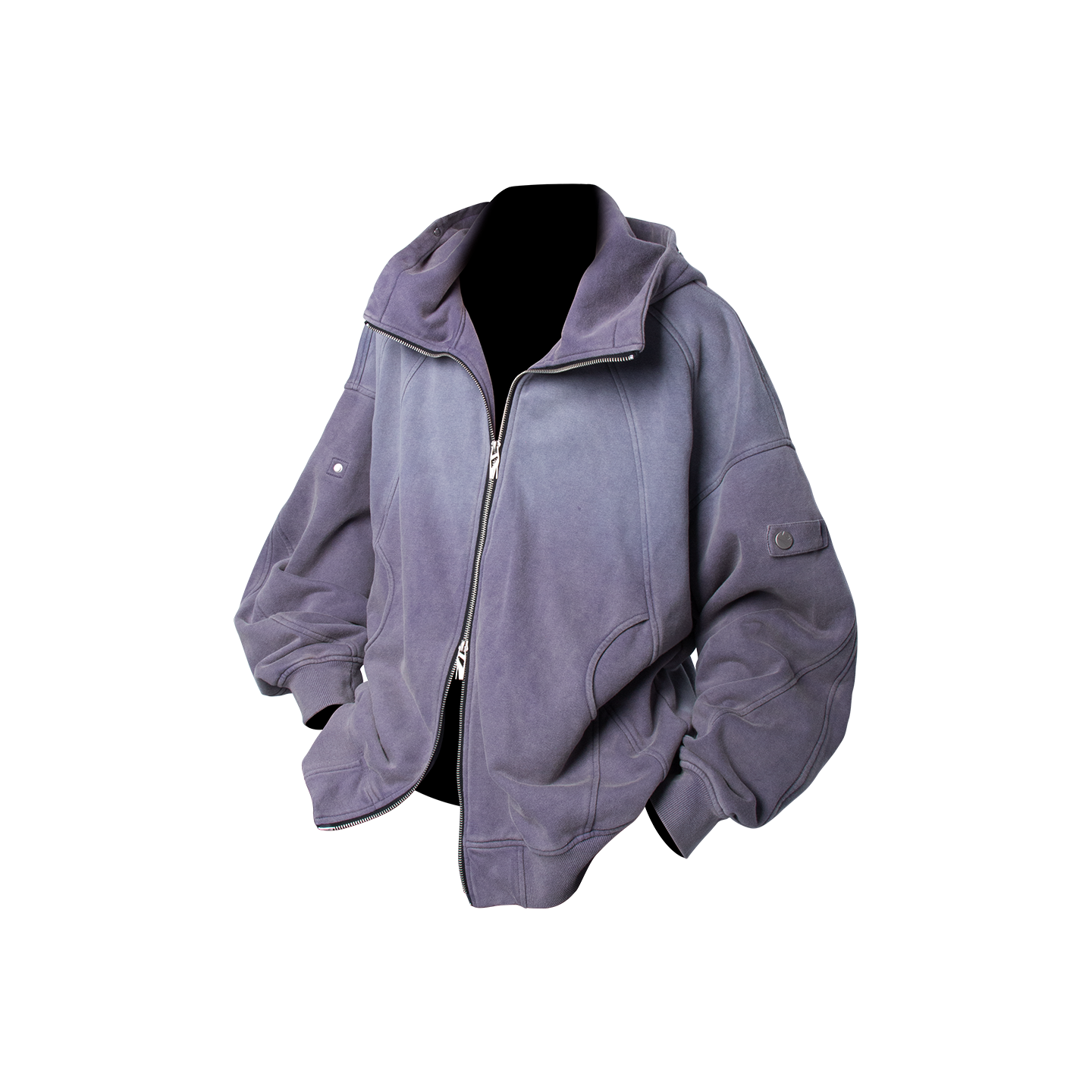 RELABEL ('LABEL) 重工渐变洗水高领解构月牙口袋忍者拉链卫衣