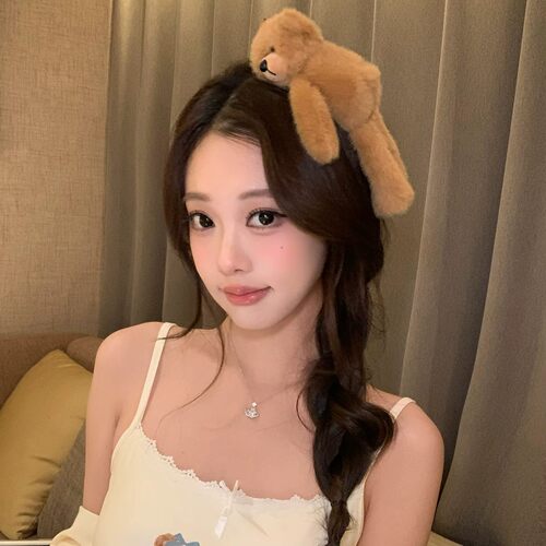 新款可爱毛绒小熊发夹女边夹bb夹后脑勺鲨鱼夹大号抓夹发箍泰迪熊