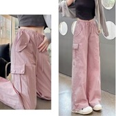 复古抽绳工装 裤 女hiphop宽松显瘦两穿直筒阔腿裤 美式 运动束脚裤 子
