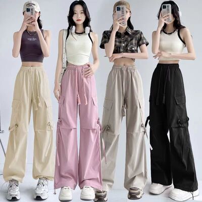 hiphop阔腿工装裤女宽松高腰长裤束脚显瘦百搭休闲裤嘻哈潮流裤子