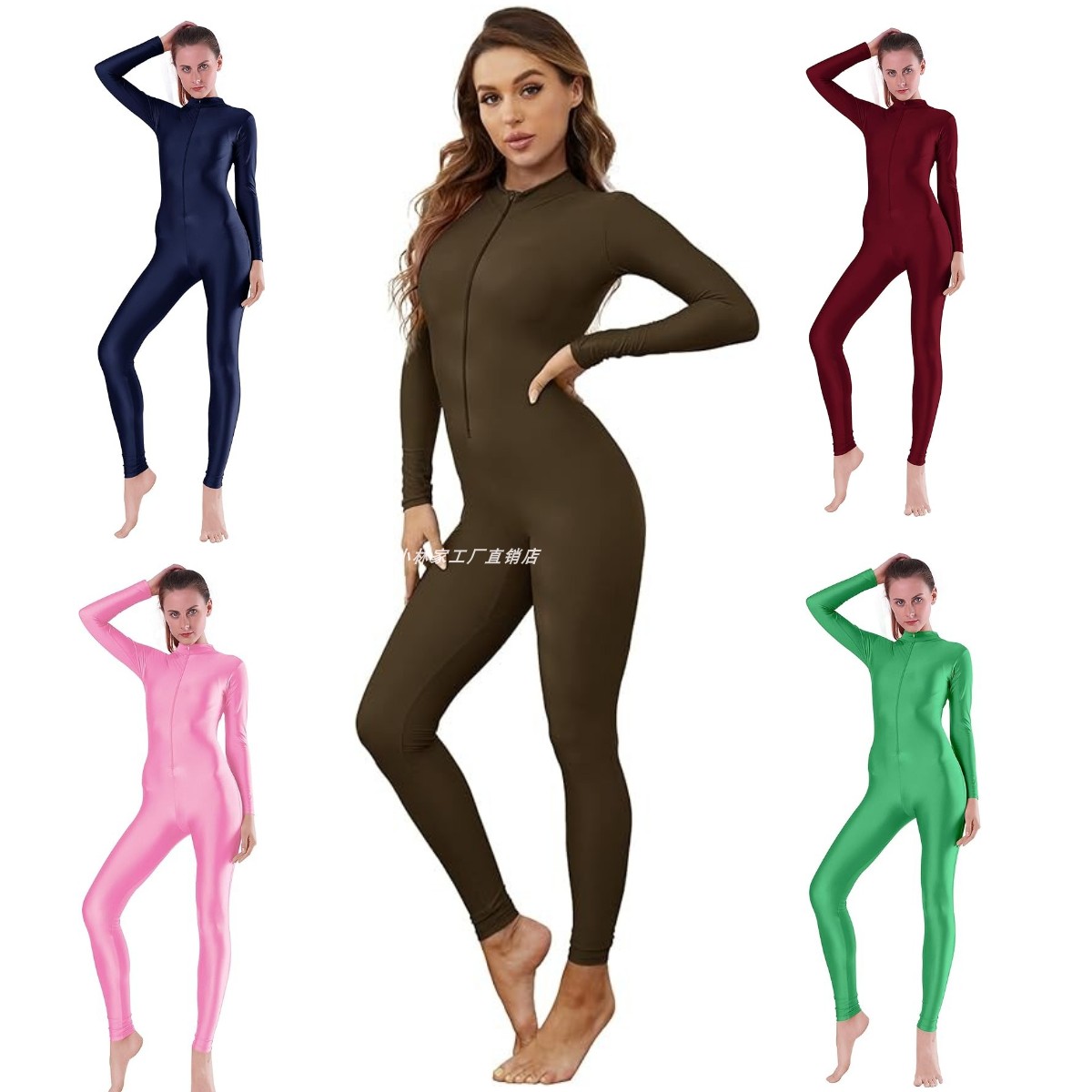 长袖leotard连体衣前开拉链