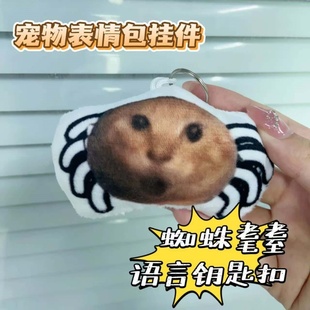 蜘蛛耄耋语音钥匙扣毛绒按压发声包挂件猫meme搞怪书包玩偶挂饰