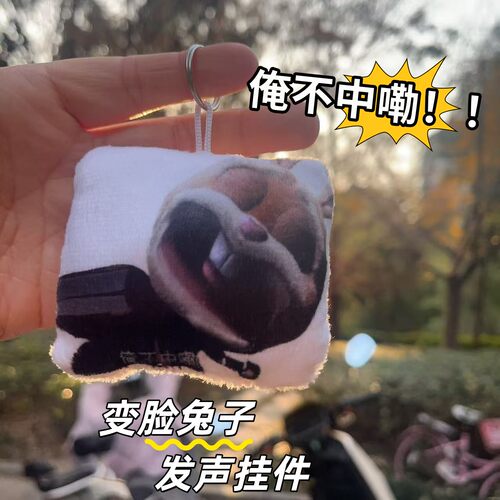 俺不中嘞抽象变脸兔子语音发声钥匙扣玩偶挂件毛绒恶搞玩具送同学