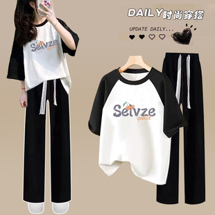 初中生夏季运动套装少女时尚纯棉短袖T恤学生两件套13一15岁女装