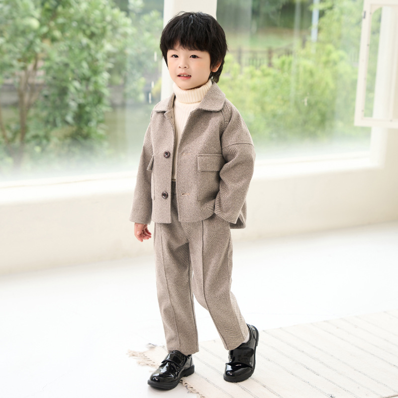 男童秋冬套装宝宝加厚周岁礼服儿童西服外套西裤韩版帅气休闲西装