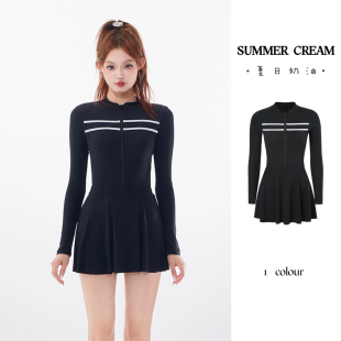 保守运动款 两件套长袖 小胸学生显瘦遮肉 泳衣女夏连体三角裙式 新款