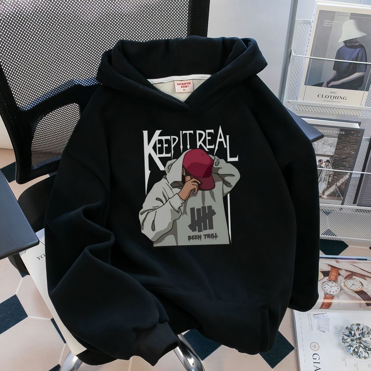 银狐绒聚群韩版宽松连帽卫衣