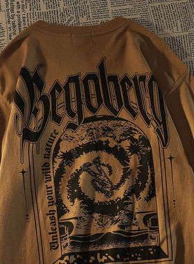 重磅纯棉夏季欧美复古小众短袖T恤情侣款BF风潮牌宽松半袖上衣男