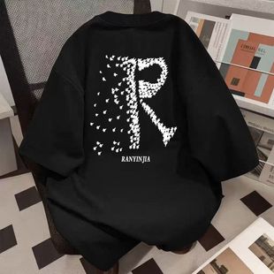 夏季 T恤情侣装 ins休闲宽松高街上衣男女 潮牌印花短袖 重磅纯棉美式