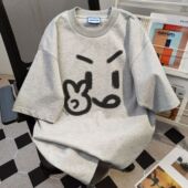 休闲洋气宽松潮流上衣 ins夏季 重磅纯棉趣味表情印花短袖 T恤情侣装