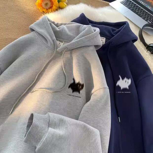 银狐绒韩版复古小猫咪连帽卫衣情侣装ins休闲宽松秋冬外套男女潮,男装,卫衣,淘宝优惠券,粉丝福利购,淘宝优惠卷