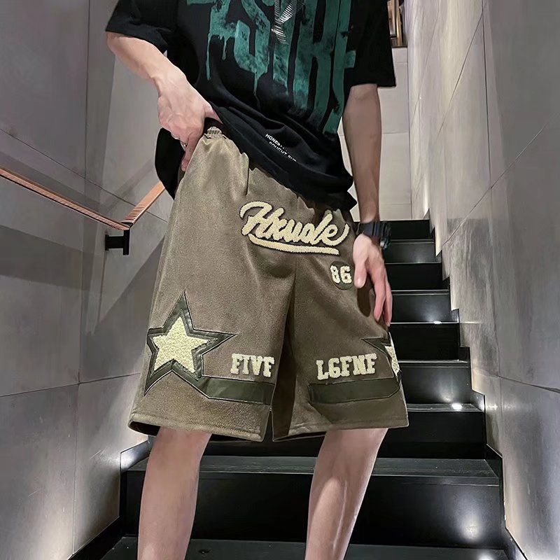 夏季休闲短裤男ins潮牌纯色简约撞色拼接宽松直筒垂感五分运动裤