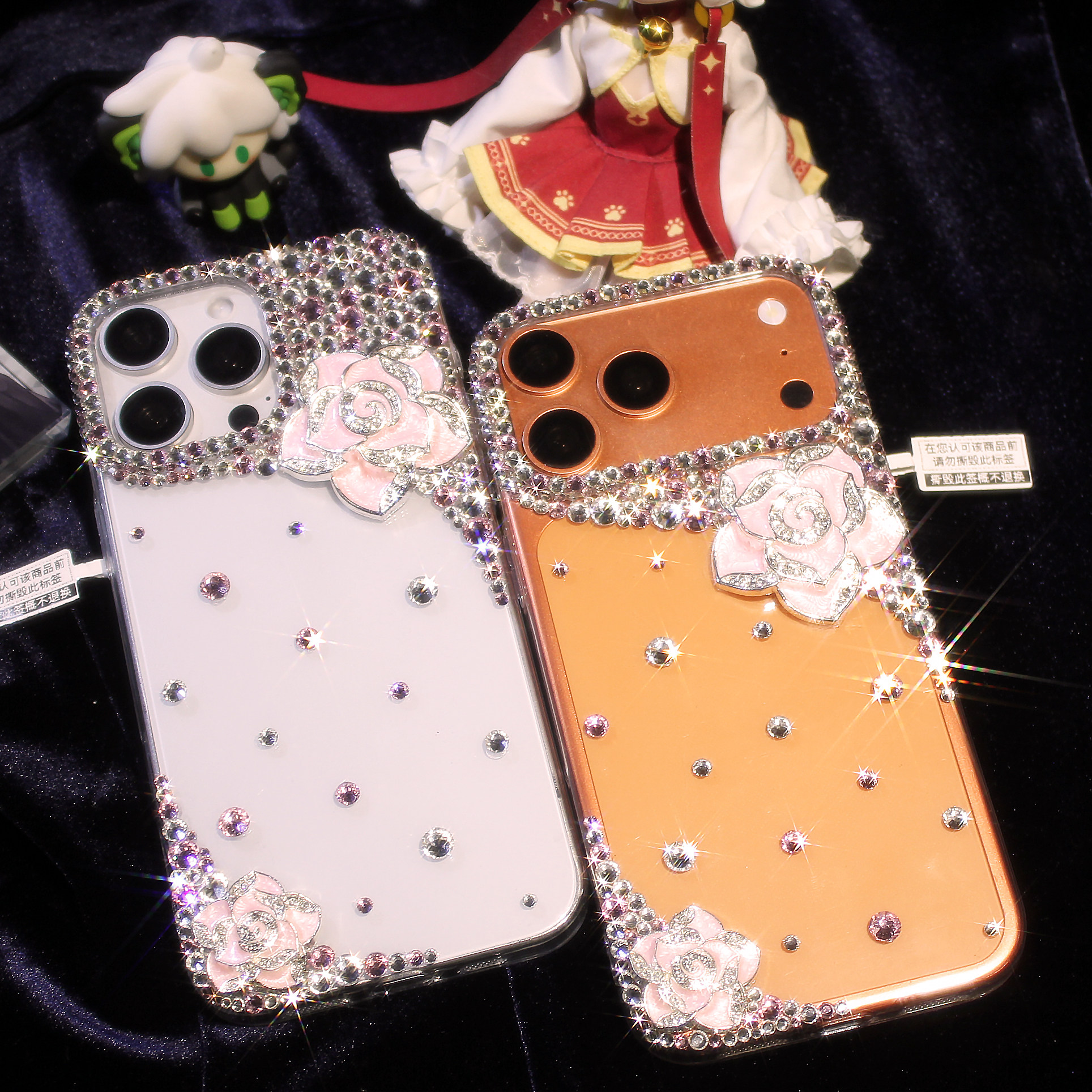 iPhone17pro max水钻手机壳透明闪钻苹果16plus山茶花保护套15pro时尚潮流14钻石手机套13全包防摔外壳12精品