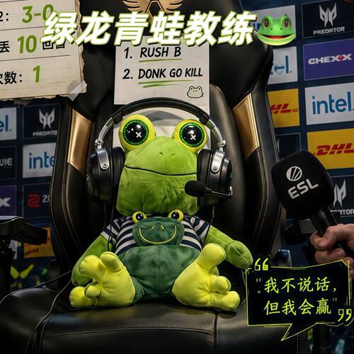donk大眼毛绒娃娃绿龙青蛙教练造型可爱呆萌桌面摆件礼品送朋友