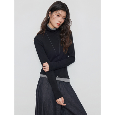 秋冬高领显瘦黑色打底长袖上衣