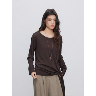 长款 KEARA 韩系氛围感茶棕色上衣女T恤小众高级感休闲宽松打底衫