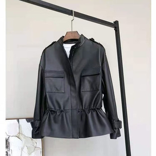海宁真皮皮衣女中长款绵羊皮风衣小个子外套2024春秋新款收腰工装