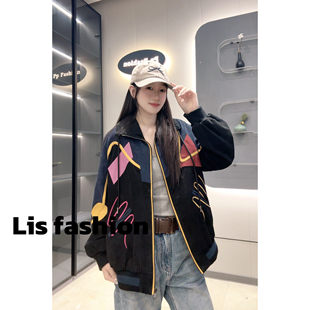 等跑单 收藏级不撞衫重工款vtg复古撞色拼接 反绒皮夹克式皮衣