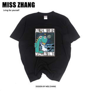 夏季新款恐龙原创宽松圆领卡通印花纯棉情侣装短袖女半袖班服体恤