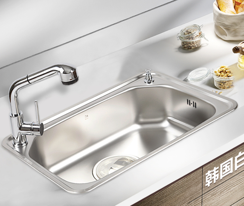 韩国白鸟水槽304不锈钢方形厨房洗菜盆洗碗池ls700单槽含龙头套餐