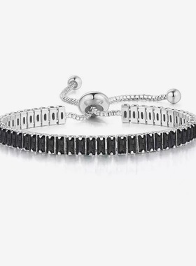 跨境嘻哈满钻黑色锆石网球手链男女 圆形长方形手链跨境爆款批发