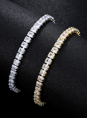 跨境铜微镶轻奢手饰网球锆石手链高级感时尚手饰正方4X4货源批发