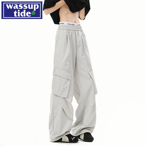 wassup tide美式速干工装裤男夏季薄款潮宽松直筒运动休闲伞兵裤