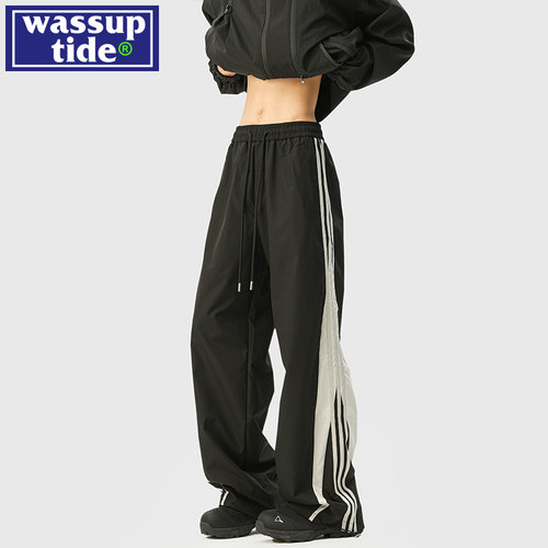 wassup tide条纹潮牌阔腿裤子男款春季2025新款宽松直筒休闲长裤