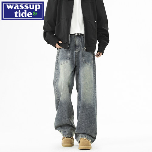 wassup tide水洗复古工装牛仔裤男款春季2025年潮牌直筒宽松裤子