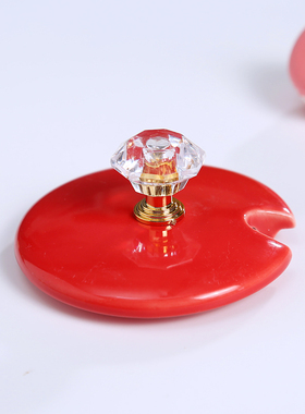 红色创意水杯配件陶瓷马克陶瓷杯盖子圆形杯盖配件外径8内径7厘米